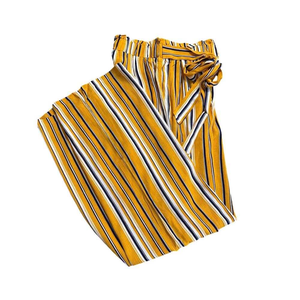 After Market Palazzo Pants Wide Leg Sash Tie Black Cream Gold Gray Size S NWT